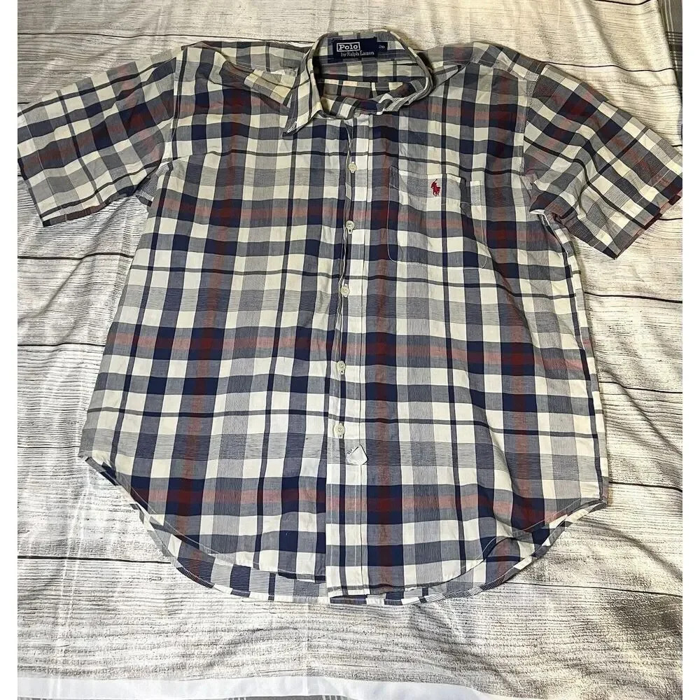 Vintage Polo Ralph Polo Lauren Shirt Mens 20 Red White Blue Plaid Tartan 90s